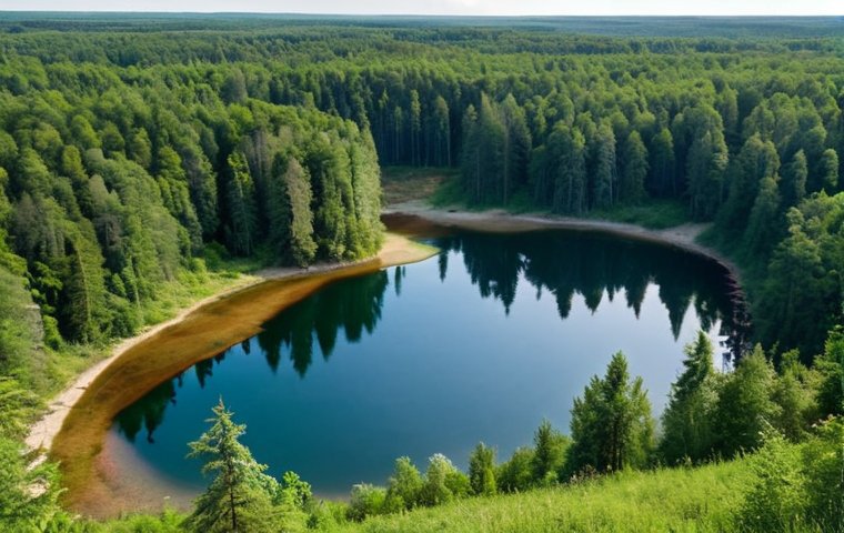 **Scenic view of Lake Svitiaz (Svitiaz Lake) in Shatsk National Natural Park, Ukraine. Clear water, dense forests, various water birds.**