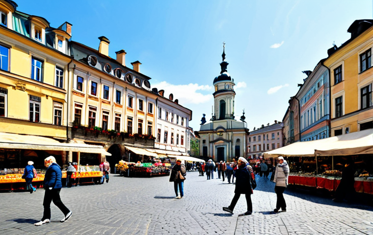 Lviv Market Square**
"A bustling market square in Lviv, Ukraine, during the day. Vendors selling crafts and local food from stalls. Historic buildings with colorful facades in the background. People in modest, everyday clothing are walking around and interacting. Safe for work, appropriate content, fully clothed, professional photography, perfect anatomy, correct proportions, family-friendly."
**