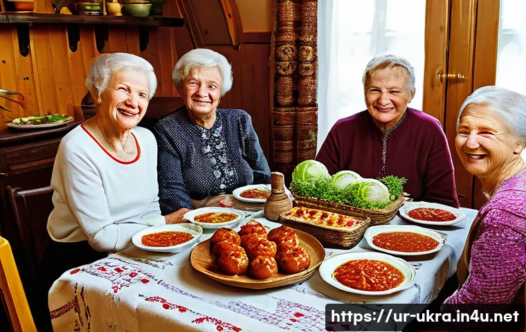 우크라이나 음식 문화 차이 - **Prompt:** A cozy, warm, and inviting Ukrainian family dining scene. A multi-generational family (g...