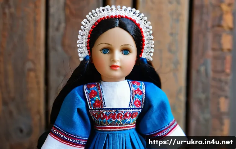 우크라이나 전통 인형 - A detailed image of a traditional Ukrainian doll dressed in vibrant embroidered clothing, featuring ...