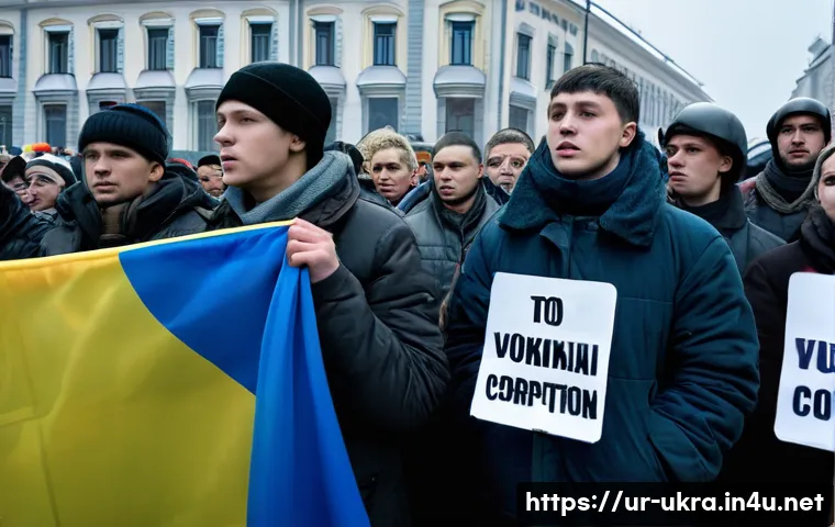 유로마이단 혁명 배경 - A vivid street scene during the Euromaidan protests in Kyiv, Ukraine, capturing a diverse crowd of m...