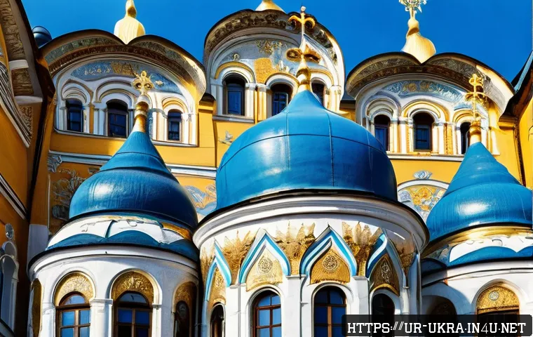 키예프 페체르스크 라브라 수도원 - A majestic ancient architectural scene of Kyiv Pechersk Lavra showcasing robust stone buildings with...