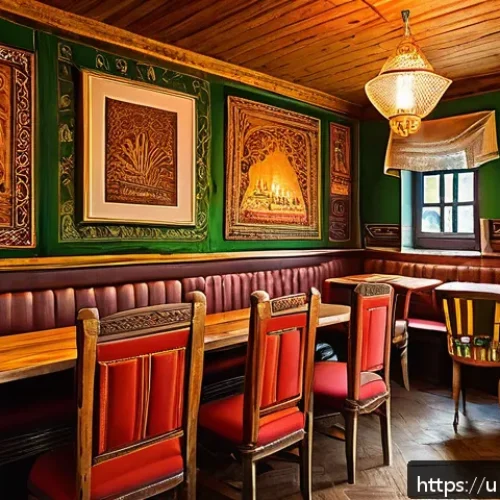 Home 32 우크라이나에서 가장 오래된 카페 - A cozy traditional Ukrainian café interior featuring ancient wooden furniture with intricate carving...