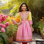 Home 19 우크라이나 패션 스타일 - A vibrant spring fashion scene featuring a young South Asian woman dressed in a stylish outfit blend...