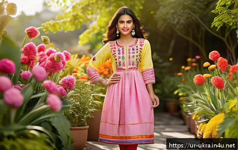 우크라이나 패션 스타일 - A vibrant spring fashion scene featuring a young South Asian woman dressed in a stylish outfit blend...